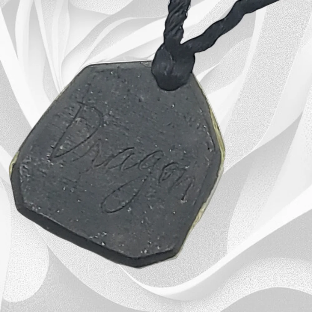 Japanese Handmade Raku Kanji Fired Chinese Dragon Pendant Black Cord Necklace